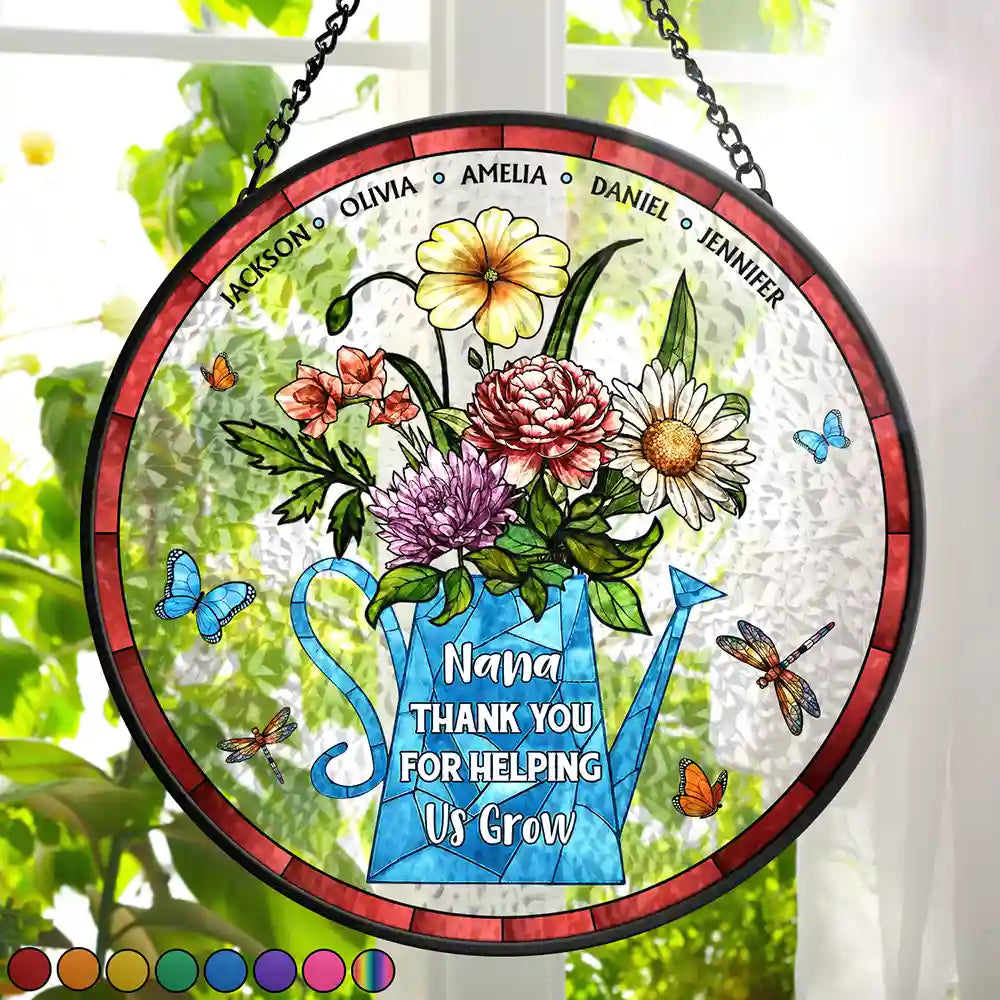 Helping Us Grow - Personalized Stained Glass Window Hanging Suncatcher