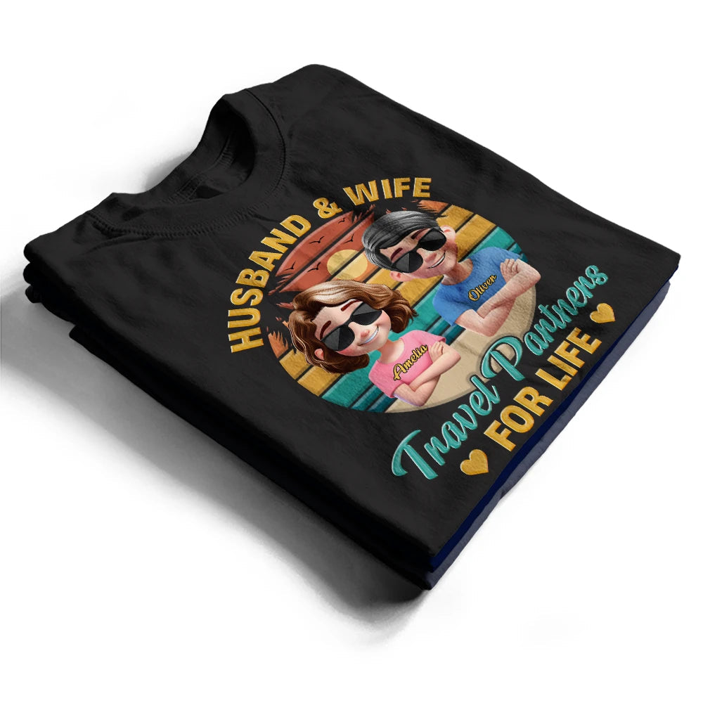 Husband And Wife Travel Partners For Life Traveling Couple - Personalized T Shirt