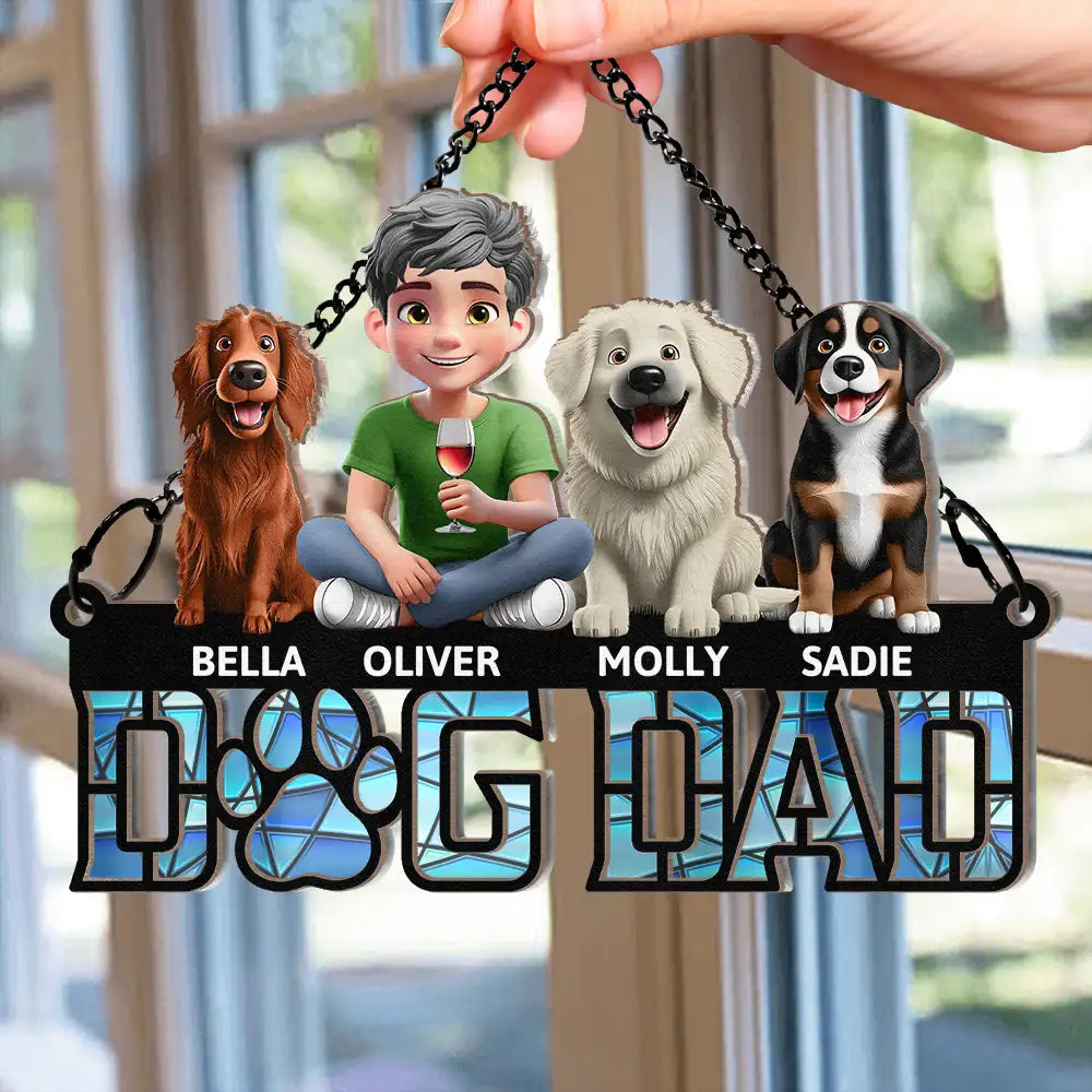 Dog Dad Dog Mom - Personalized Window Hanging Suncatcher Ornament