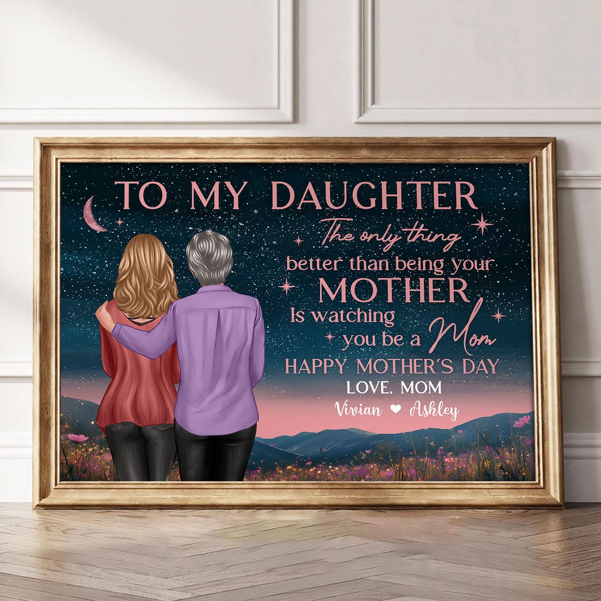 Mother & Daughter In Beautiful Hill At Night Watching You Be A Mom Personalized Canvas, Mother's Day Gift