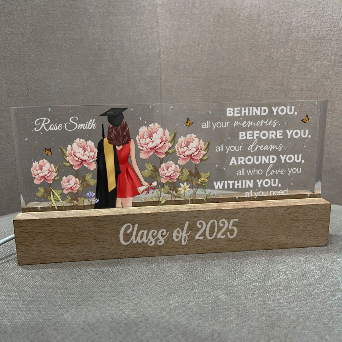 2025 Graduation Senior Birth Month Flowers Personalized Acrylic Block LED Night Light, Graduation Gift For Daughter, Besties
