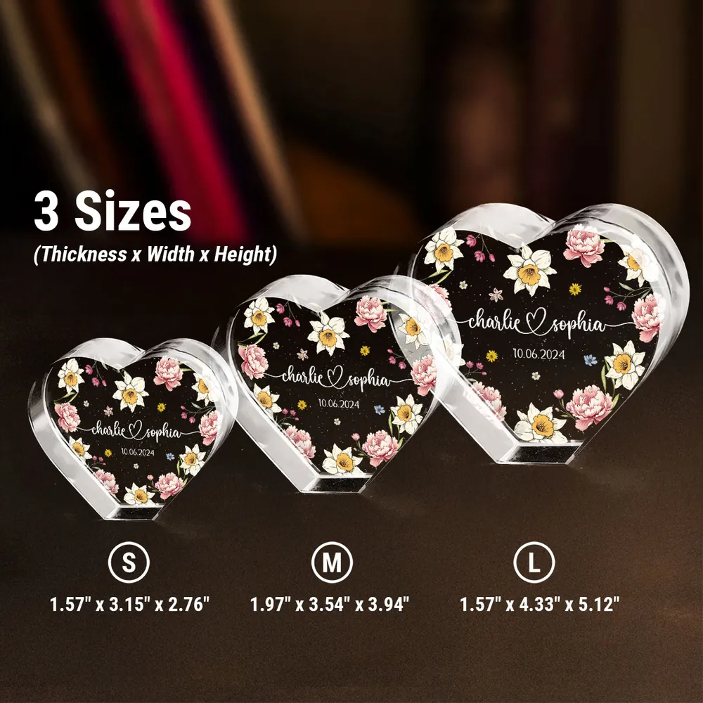 Couple Name Birth Month Flower Premium Crystal Heart LED, Unique Personalized Gift For Couple, For Him, For Her, Perfect Last-minute Valentine's Gift