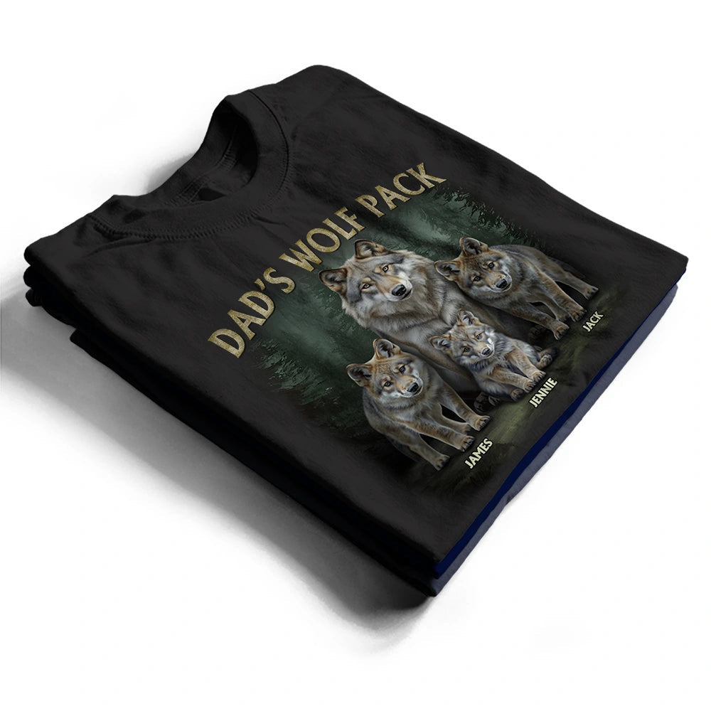 Realistic Art Papa Dad Wolf Pack - Personalized T Shirt