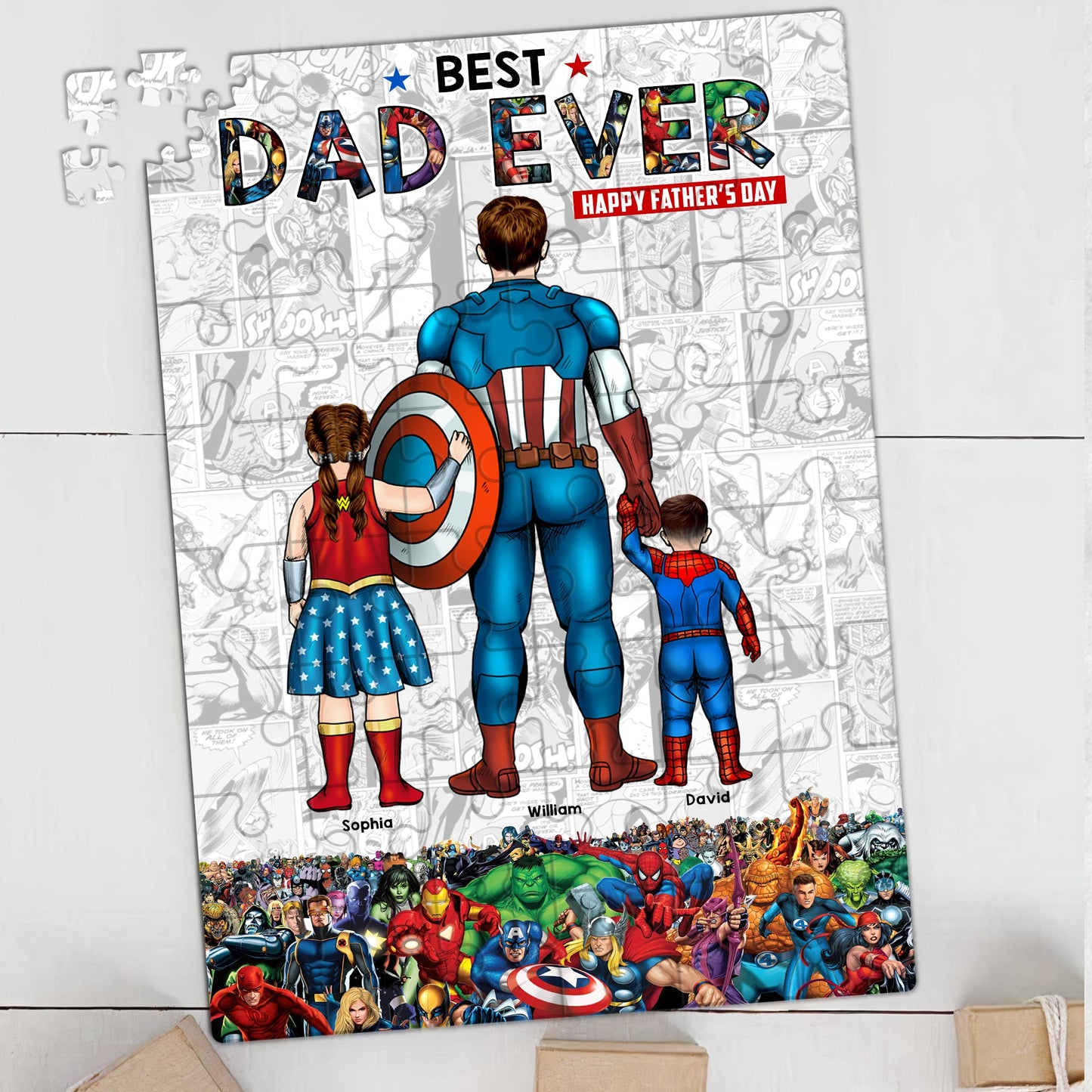 Best Dad Ever Super DAD - Gift For Dad - Personalized Custom Jigsaw Puzzle