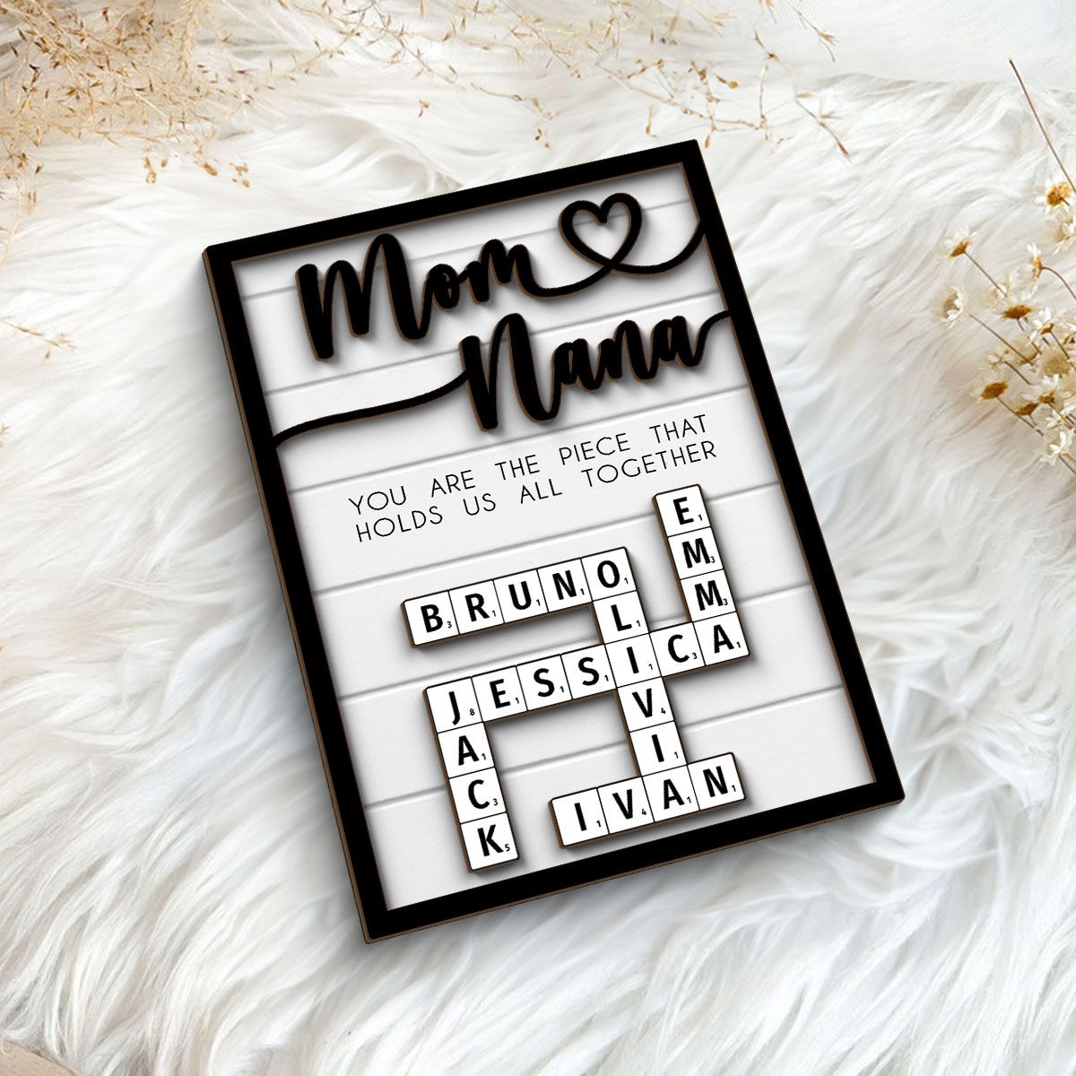 Mothers Day Crossword Puzzle Art for Mom & Grandma, You are the Piece That Holds us Together Personalized 2-Layered Wooden Plaque