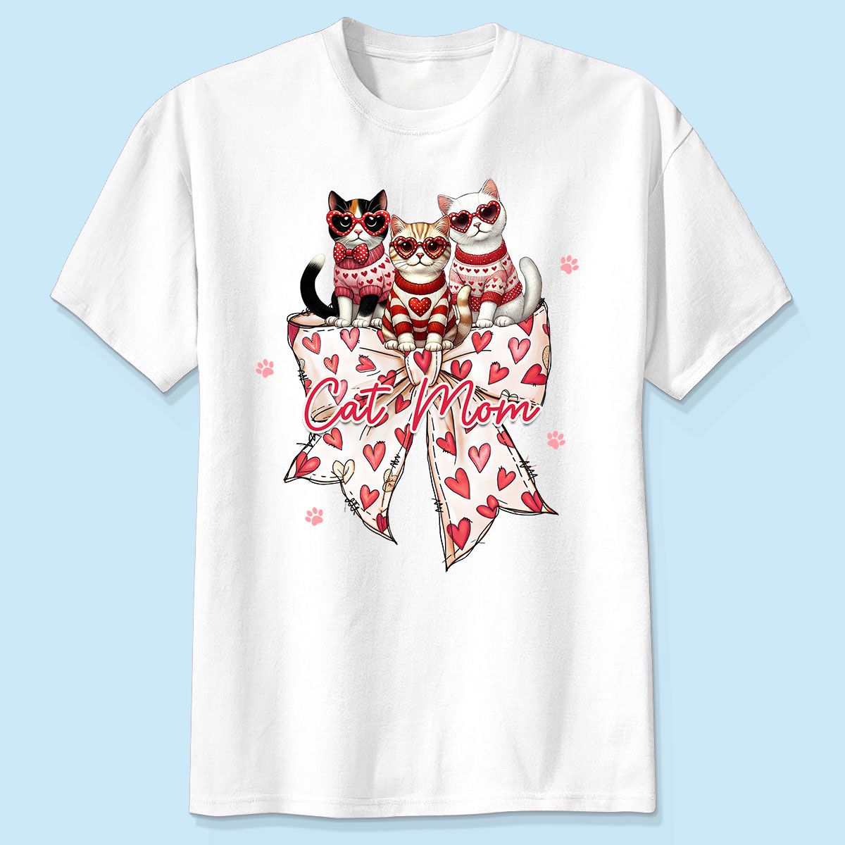 Coquette Bow Valentine Cat Personalized Shirt, Gift for Cat Moms