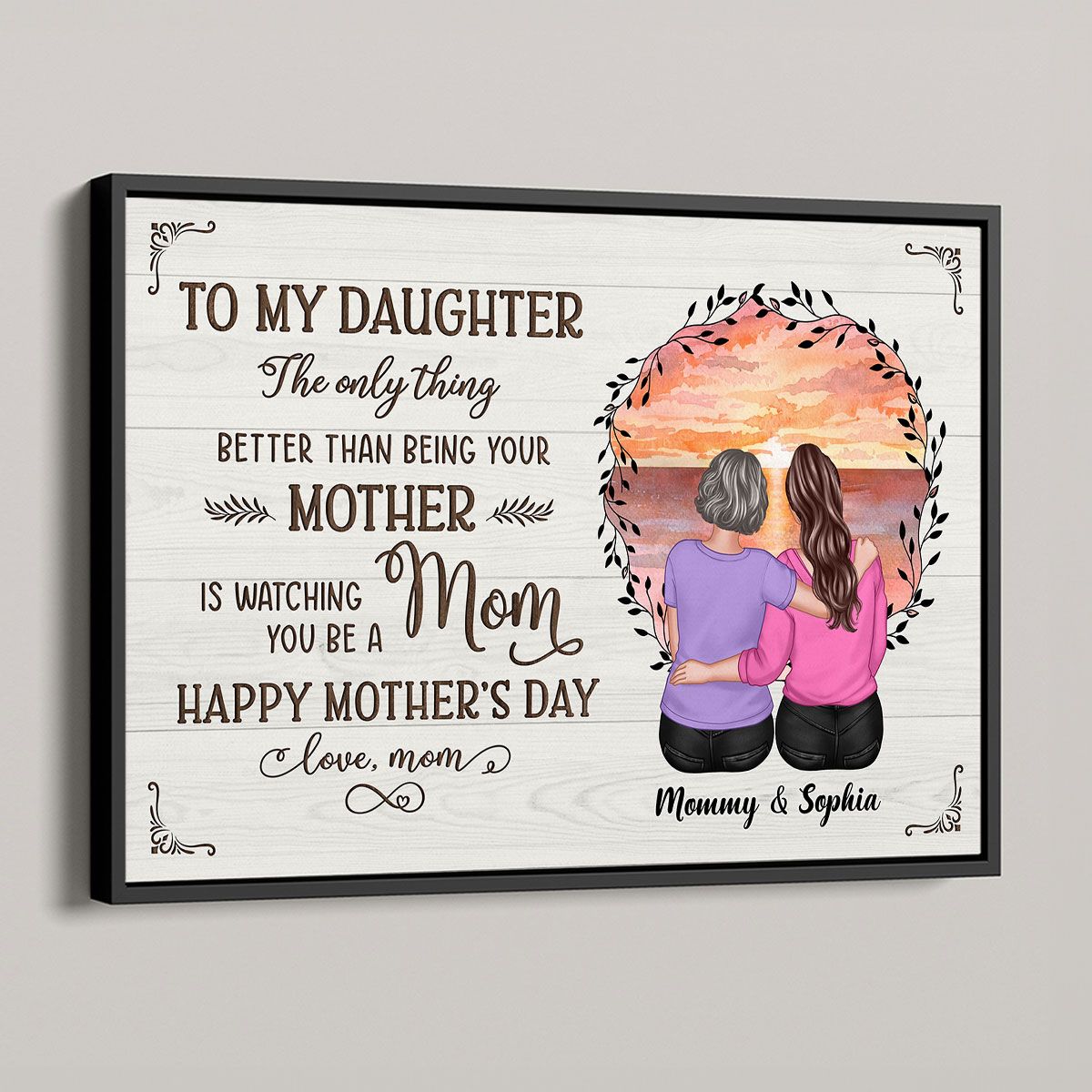 Beach Landscape Inside Wreath To My Daughter From Mom Personalized Canvas, Mother's Day Gift For Daughter