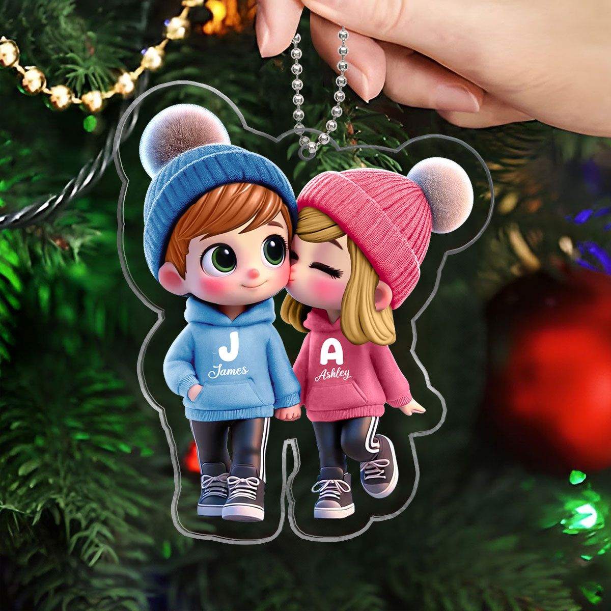 Cute Cartoon Couple Walking Personalized Car Ornament, Gift for him, Gift for her