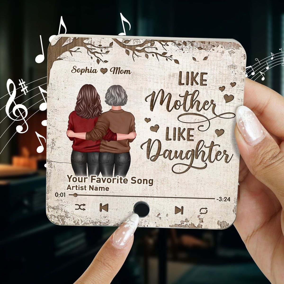 Mother Daughter Standing Back View Personalized Music Fridge Magnet, Gift For Mom Mother's Day Gift