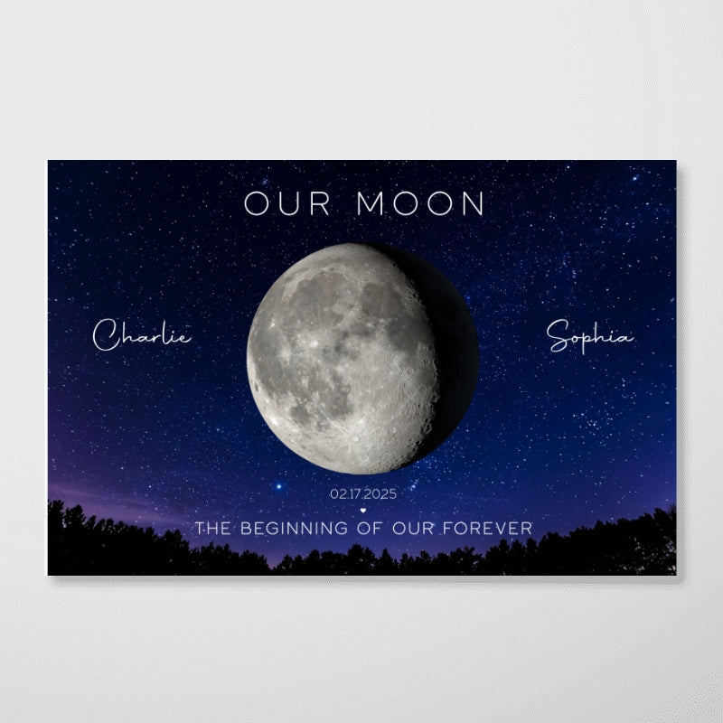 Our Moon Couple Gift Moon Phase Art Anniversary for Wife, Gift for Husband Wedding Anniversary Personalized Canvas