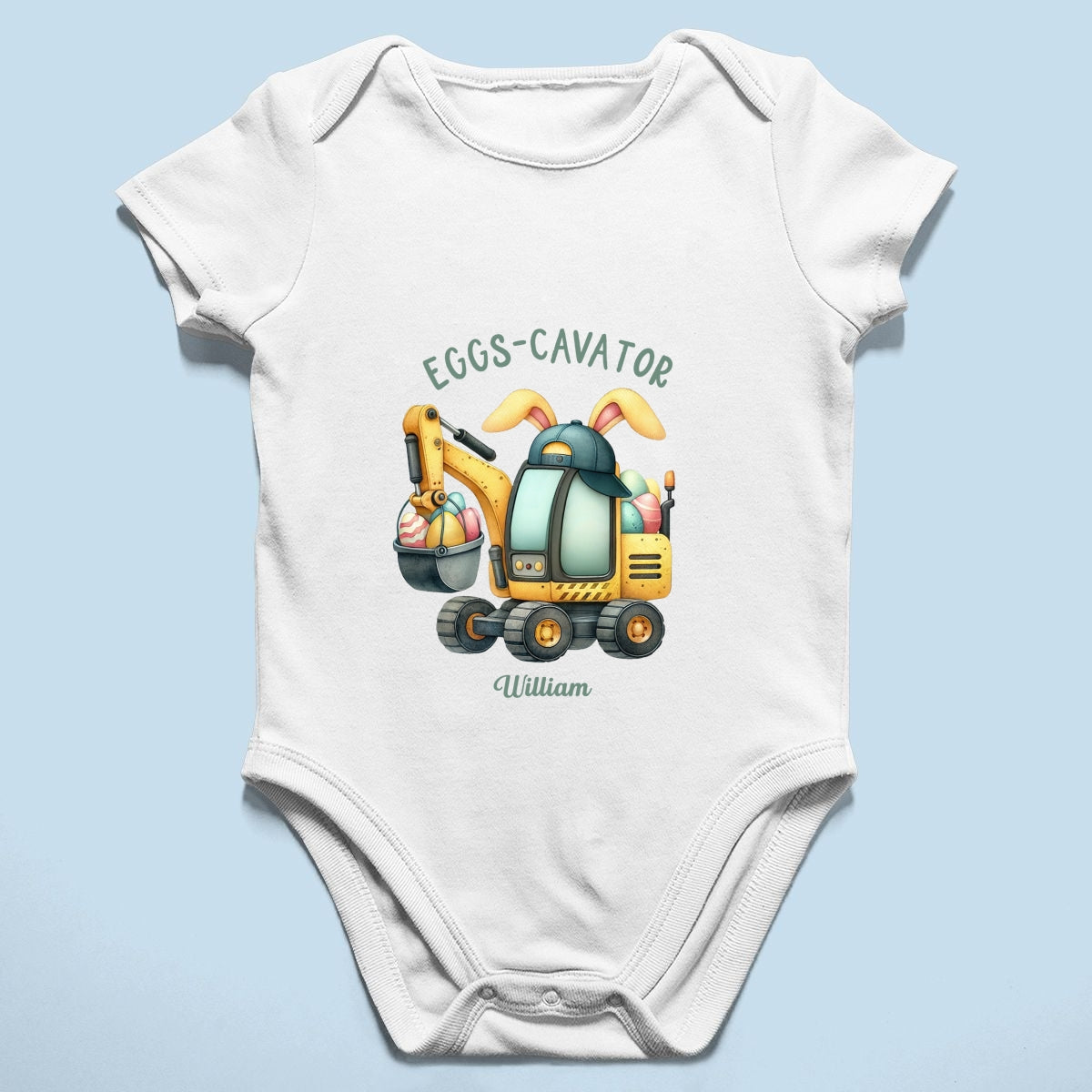 Eggs-Cavator Boy Girl Watercolor Personalized Baby Onesie Baby Shirt