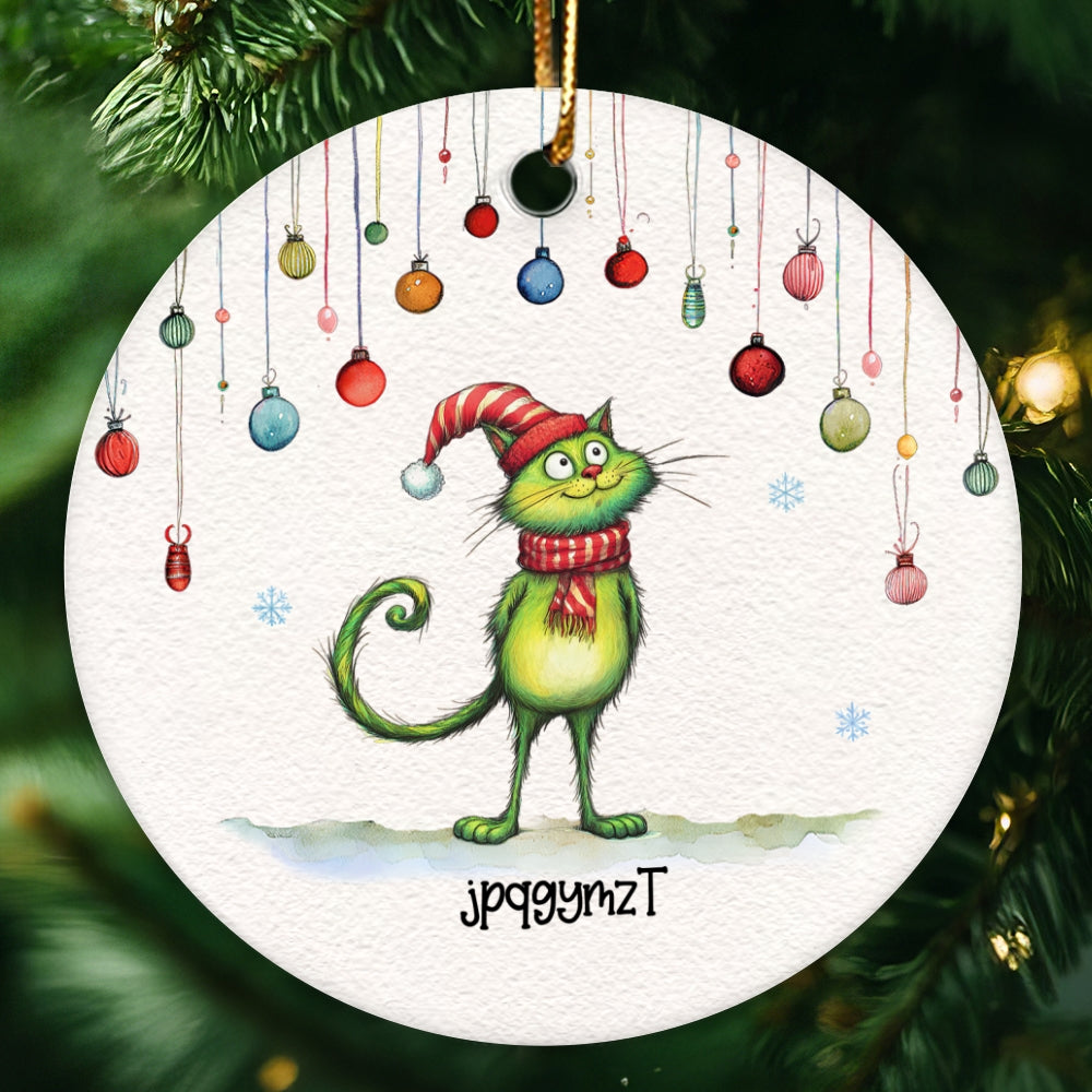 Quirky Christmas Cat Whimsical Funny Silly Holiday Cats Personalized Circle Ceramic Ornament