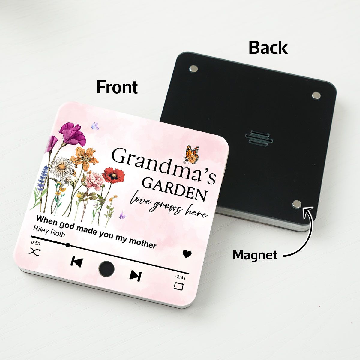 Grandma's Garden, Grandma's Kitchen Birth Month Flower Personalized Music Fridge Magnet, Gift for Grandma, Mom