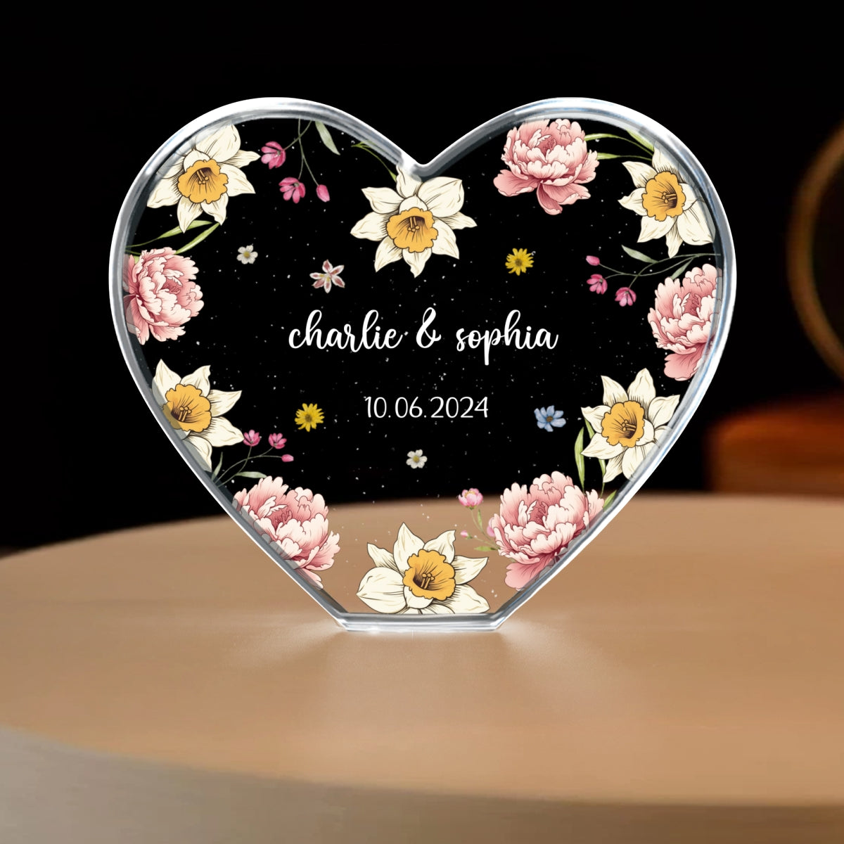 Couple Name Birth Month Flower Premium Crystal Heart LED, Unique Personalized Gift For Couple, For Him, For Her, Perfect Last-minute Valentine's Gift