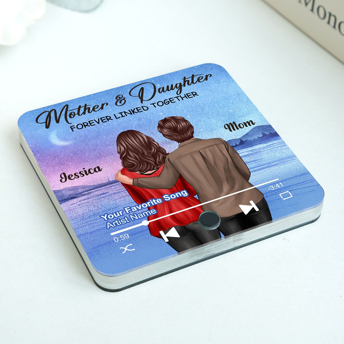 Beautiful Landscape Mother & Daughter Forever Linked Together Personalized Music Fridge Magnet, Heartfelt Mother's Day Gift For Mom, Gift For Daughter