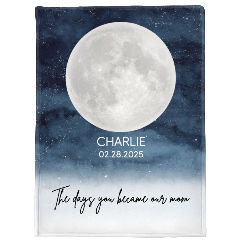 Starry Night Custom Birthday Moon Phase The Day You Became Mom Personalized Blanket, Mother's Day Gift
