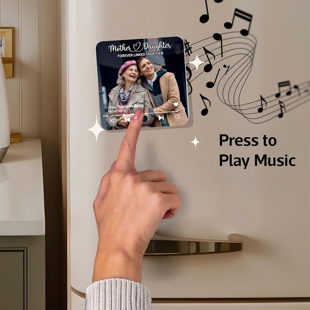 Mother & Daughters Sons Forever Linked Together Upload Photo Personalized Music Fridge Magnet, Heartfelt Mother's Day Gift , Birthday Gift For Mom