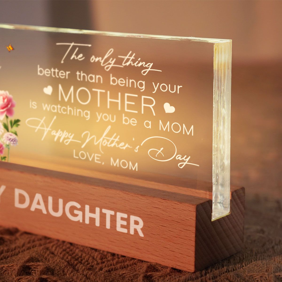 To My Daughter From Mom Happy Mother's Day Birth Flower Personalized Acrylic Block LED Night Light