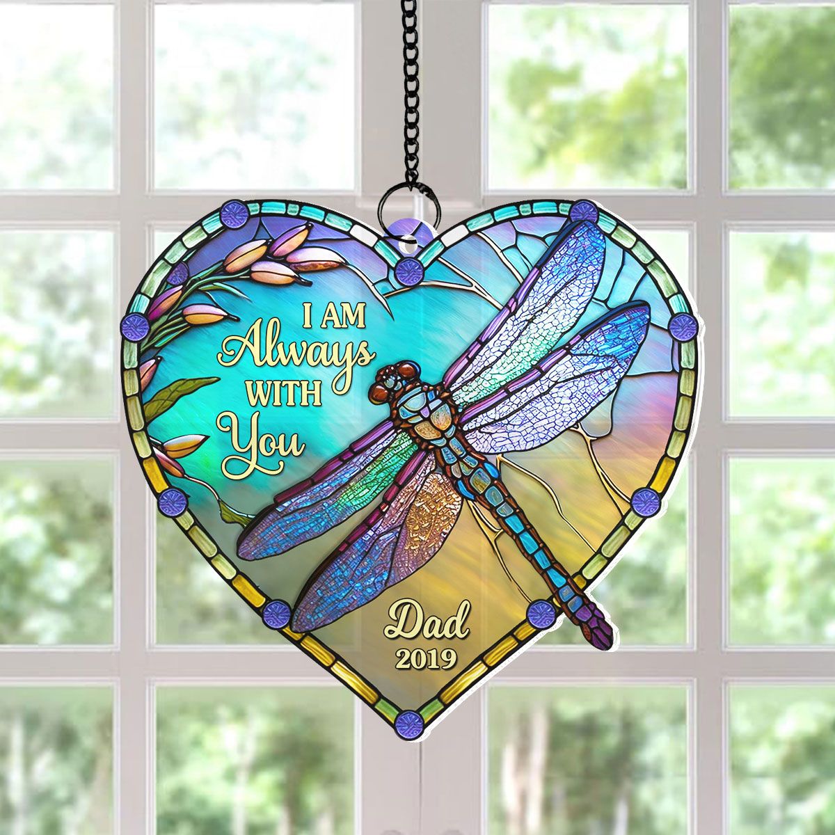 Heart Dragonfly Memorial Personalized Window Hanging Suncatcher Ornament, Sympathy Gift For Loved Ones