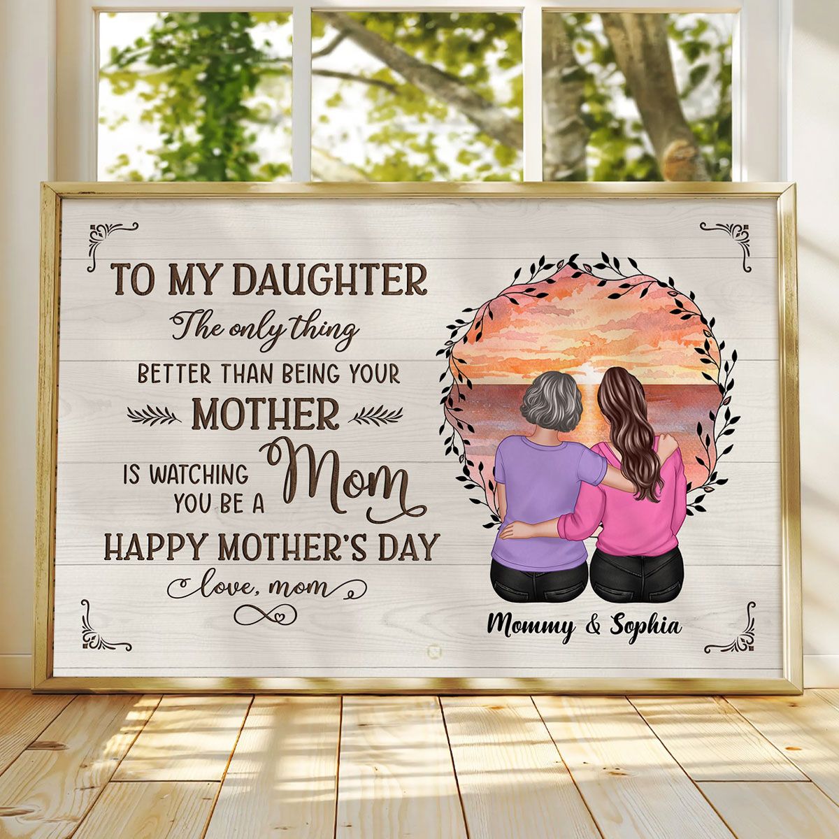 Beach Landscape Inside Wreath To My Daughter From Mom Personalized Canvas, Mother's Day Gift For Daughter