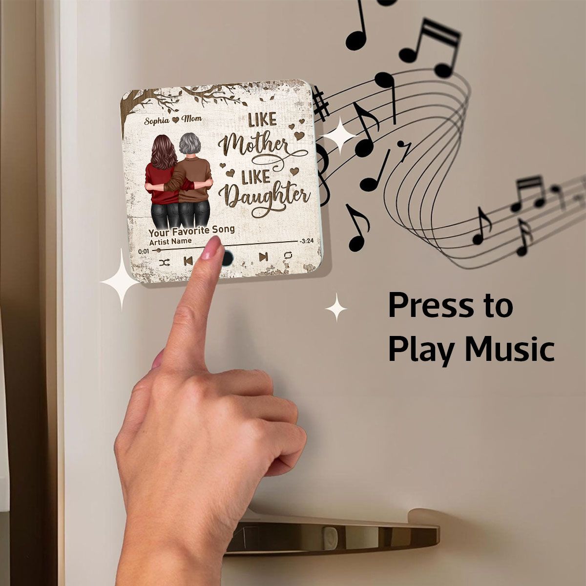 Mother Daughter Standing Back View Personalized Music Fridge Magnet, Gift For Mom Mother's Day Gift