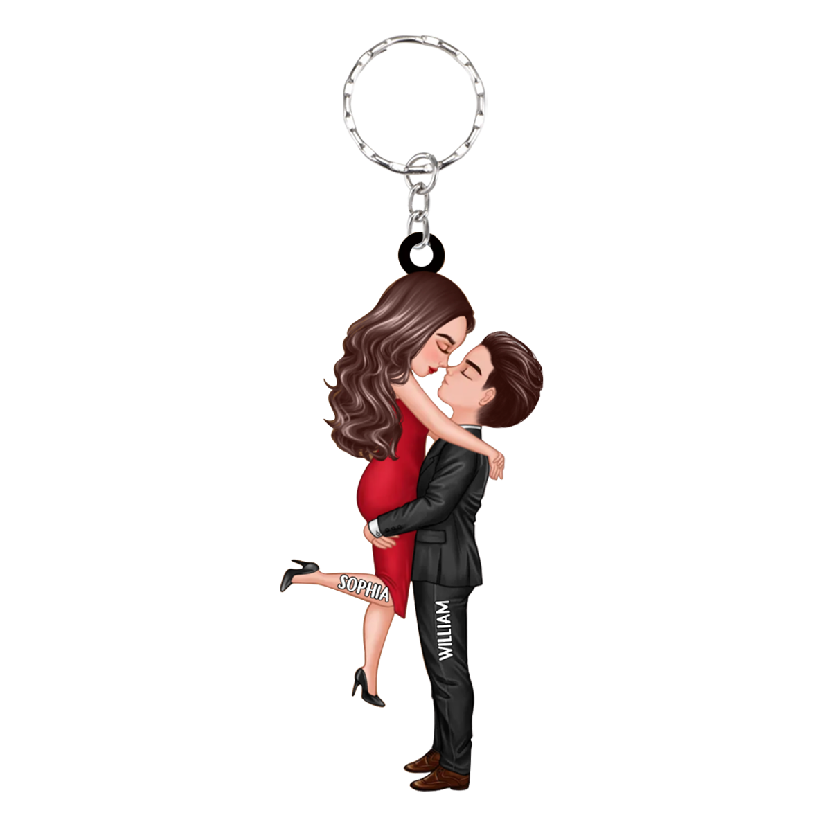 Personalized Keychain - Gift For Couple - Doll Couple Kissing Hugging Personalized Keychain