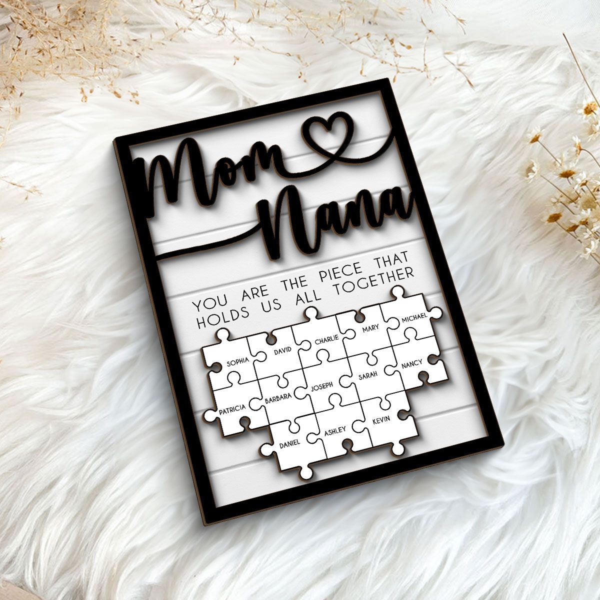 Mothers Day Puzzle Sign for Mom & Grandma, You are the Piece That Holds us Together Personalized 2-Layered Wooden Plaque