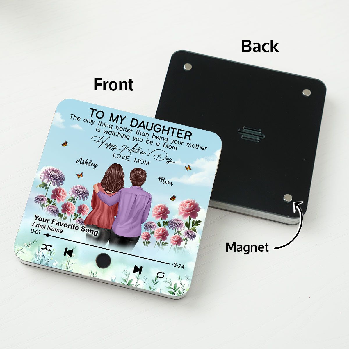 To My Daughter From Mom Happy Mother's Day Birth Flower Personalized Music Fridge Magnet, Mother's Day Gift For Daughter