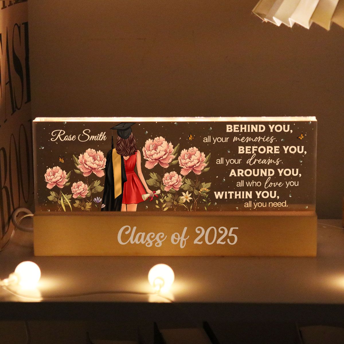 2025 Graduation Senior Birth Month Flowers Personalized Acrylic Block LED Night Light, Graduation Gift For Daughter, Besties