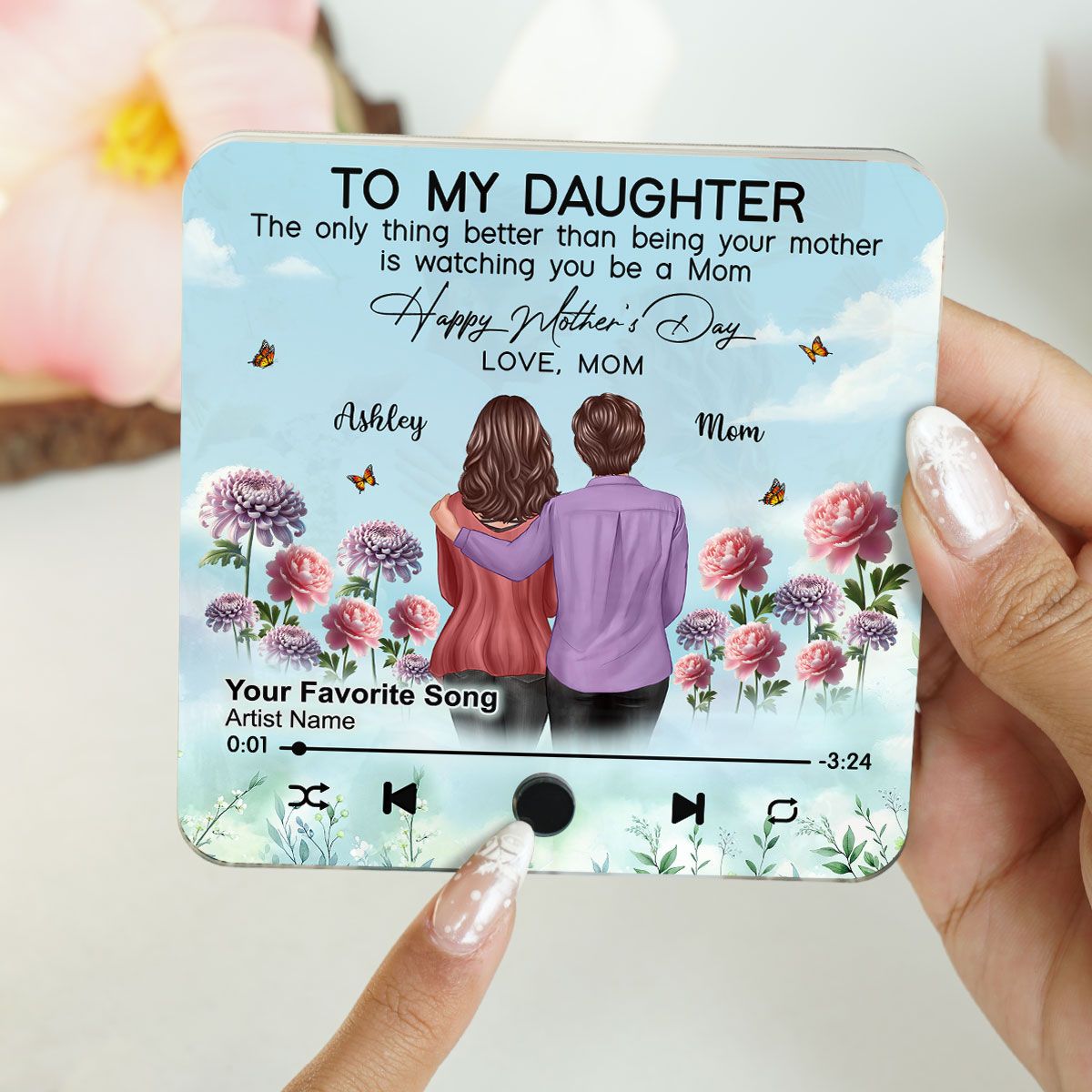 To My Daughter From Mom Happy Mother's Day Birth Flower Personalized Music Fridge Magnet, Mother's Day Gift For Daughter
