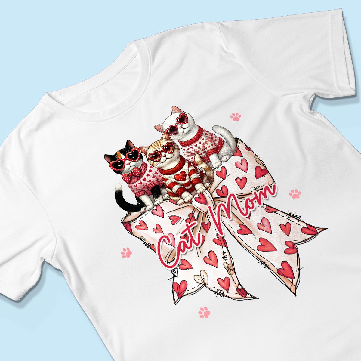 Coquette Bow Valentine Cat Personalized Shirt, Gift for Cat Moms