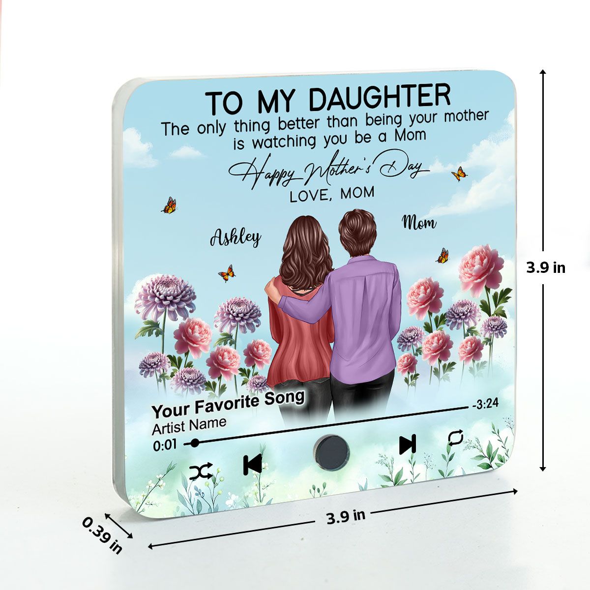 To My Daughter From Mom Happy Mother's Day Birth Flower Personalized Music Fridge Magnet, Mother's Day Gift For Daughter