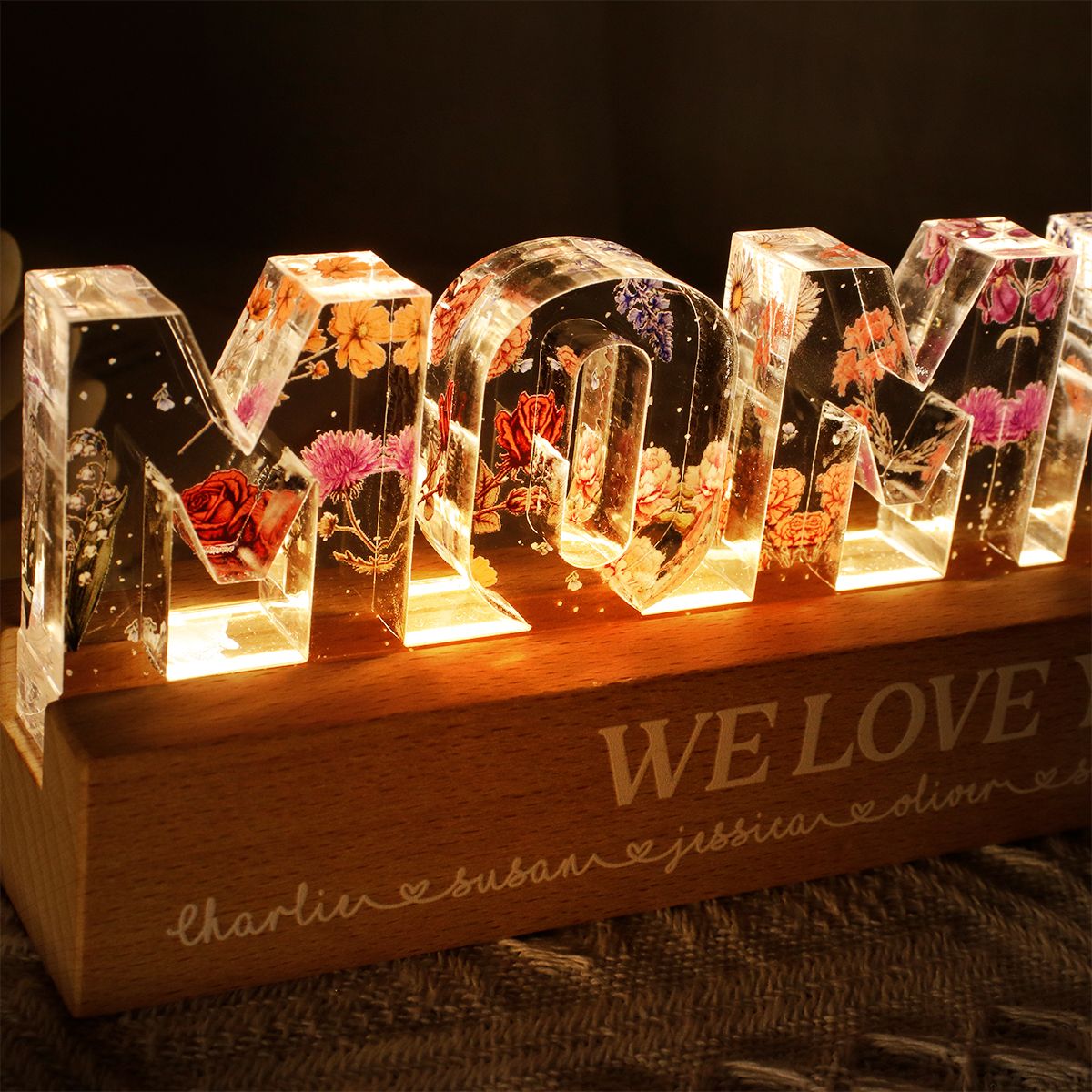 Custom Flower Printed LED Night Light, Birth Month Flower, Mother's Day Gift For Mom, For Grandma, For Wife