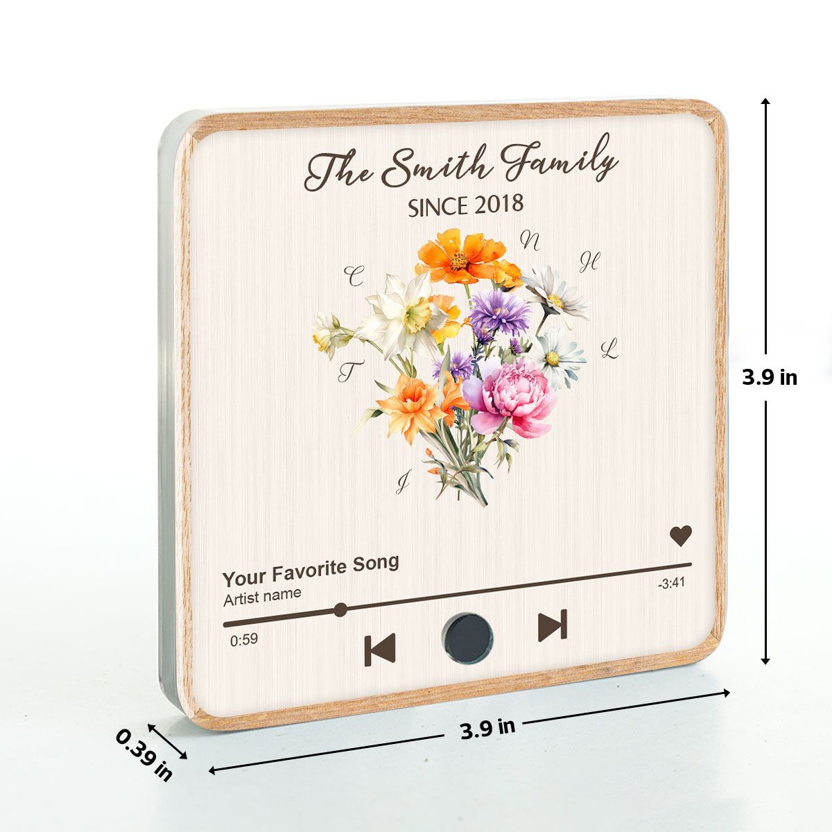 Birth Month Flower Bouquet Family Name Personalized Music Fridge Magnet