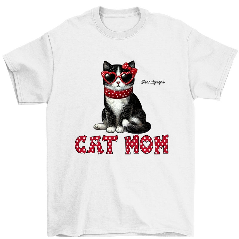 Cat Mom Valentine Pattern Personalized Shirt, Valentine's Day Gift for Cat Moms