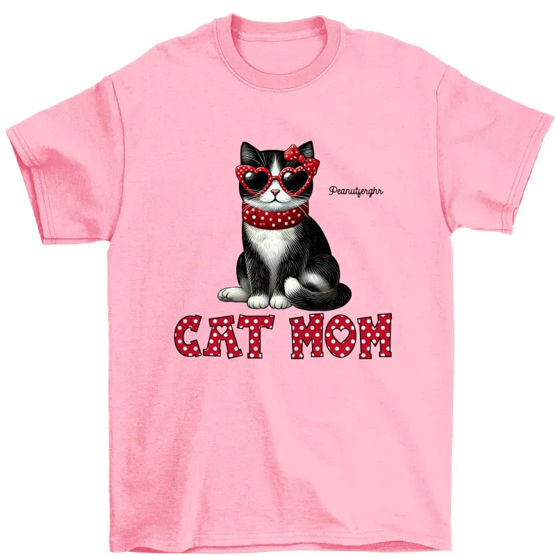 Cat Mom Valentine Pattern Personalized Shirt, Valentine's Day Gift for Cat Moms