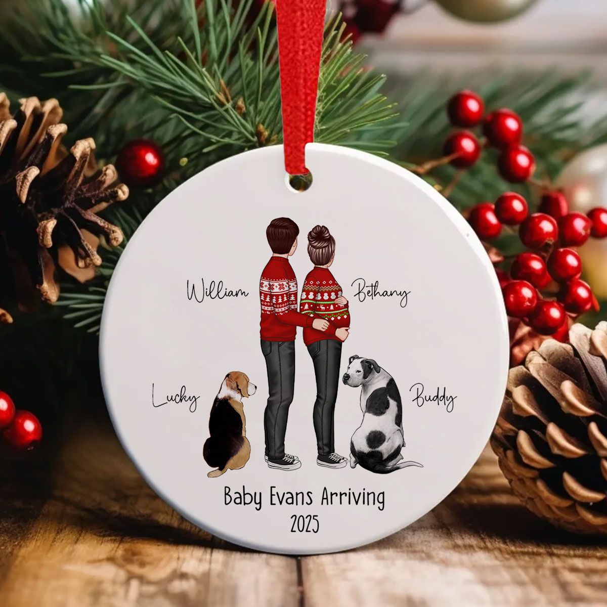 Custom Maternity Ornament, Personalized Expectant Parents, Pregnancy Announcement