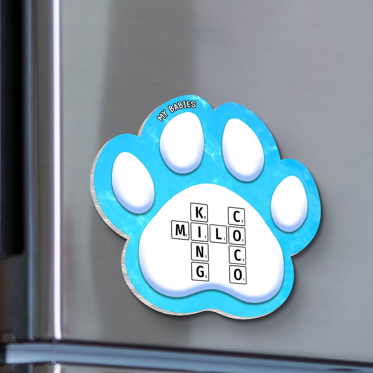 Dog Cat Pet Names Crossword Puzzle Art Personalized Paw Shaped Acrylic Fridge Magnet
