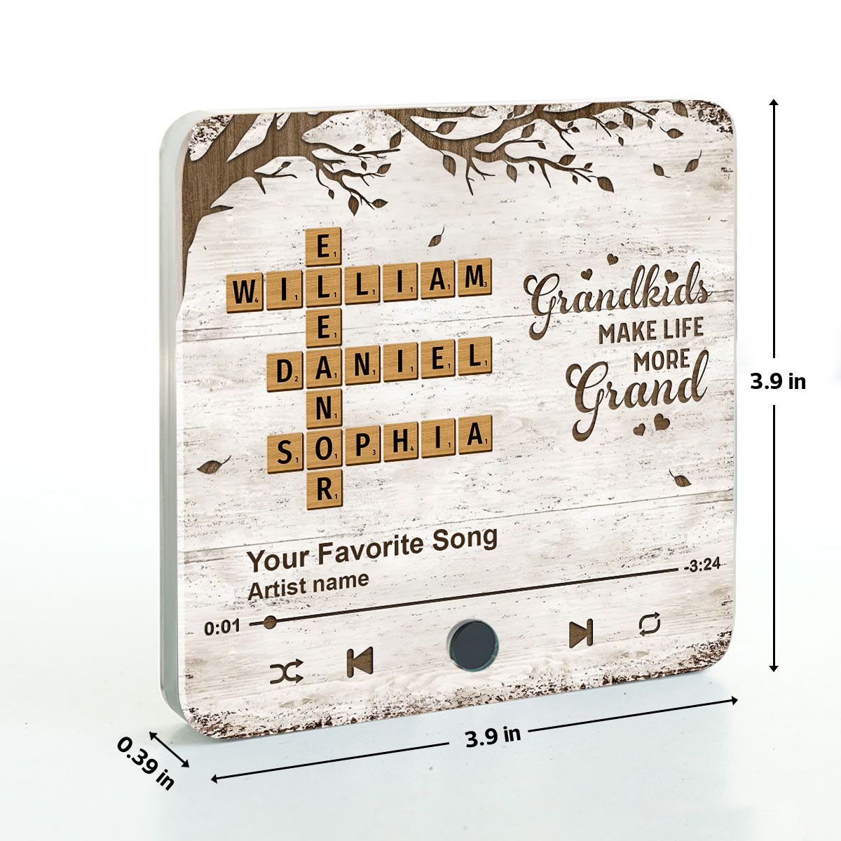 Grandkids Make Life More Grand, Crossword Puzzle Art Personalized Music Fridge Magnet, Mother's Day Gift for Grandma