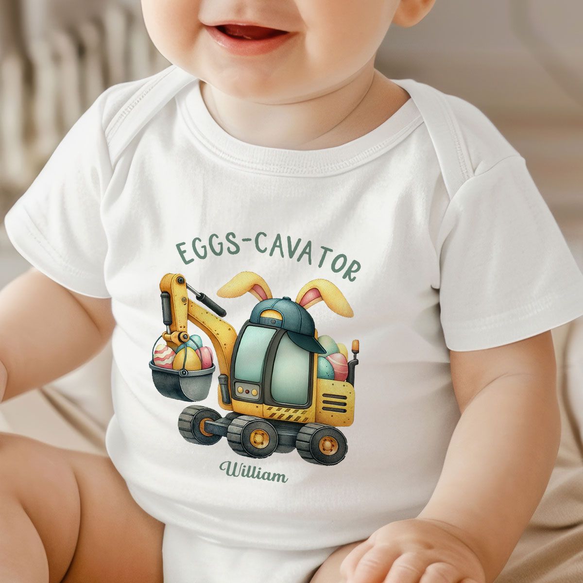 Eggs-Cavator Boy Girl Watercolor Personalized Baby Onesie Baby Shirt