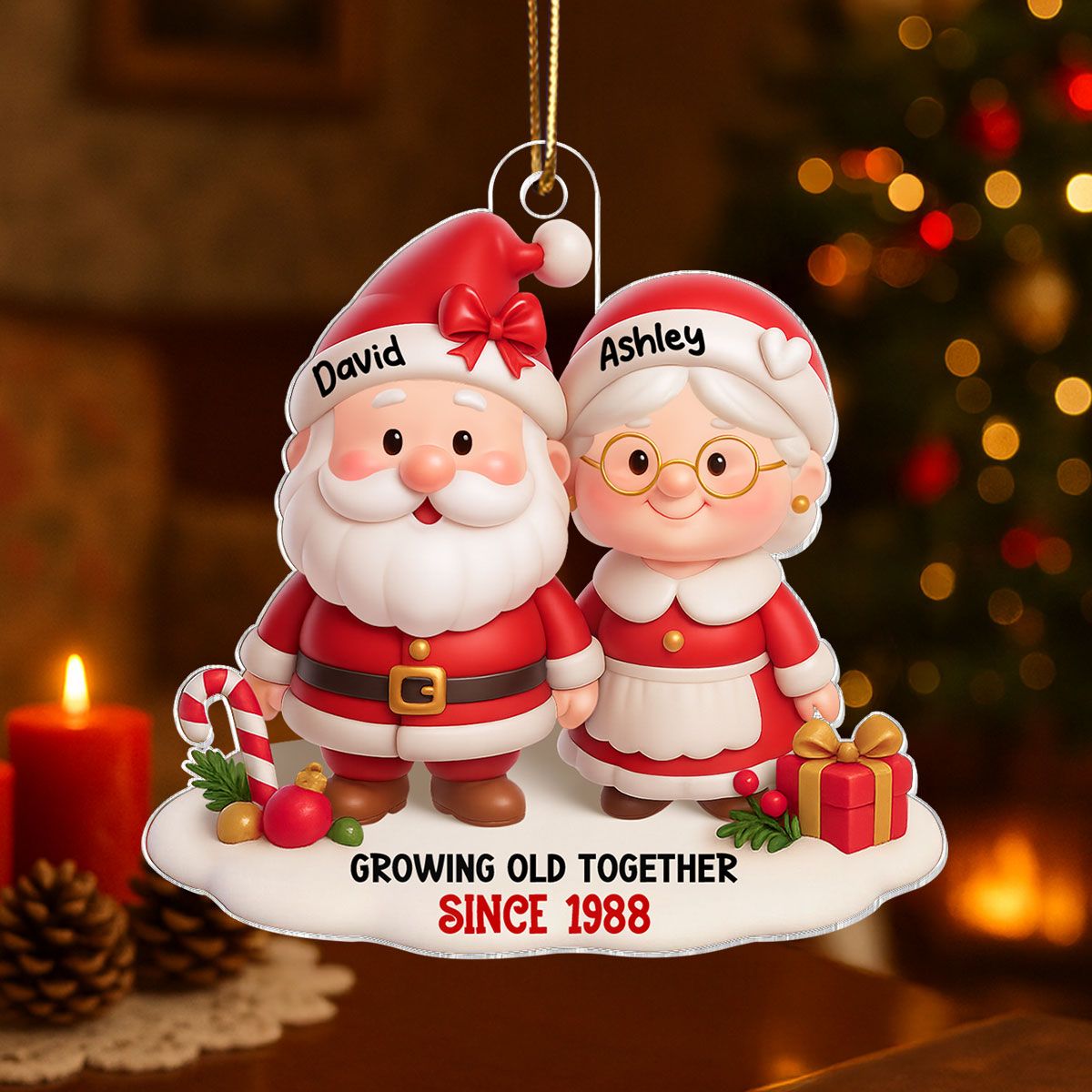 Santa Couple Growing Old Together Personalized Acrylic Ornament, Anniversary, Christmas Gift for him, Gift for her