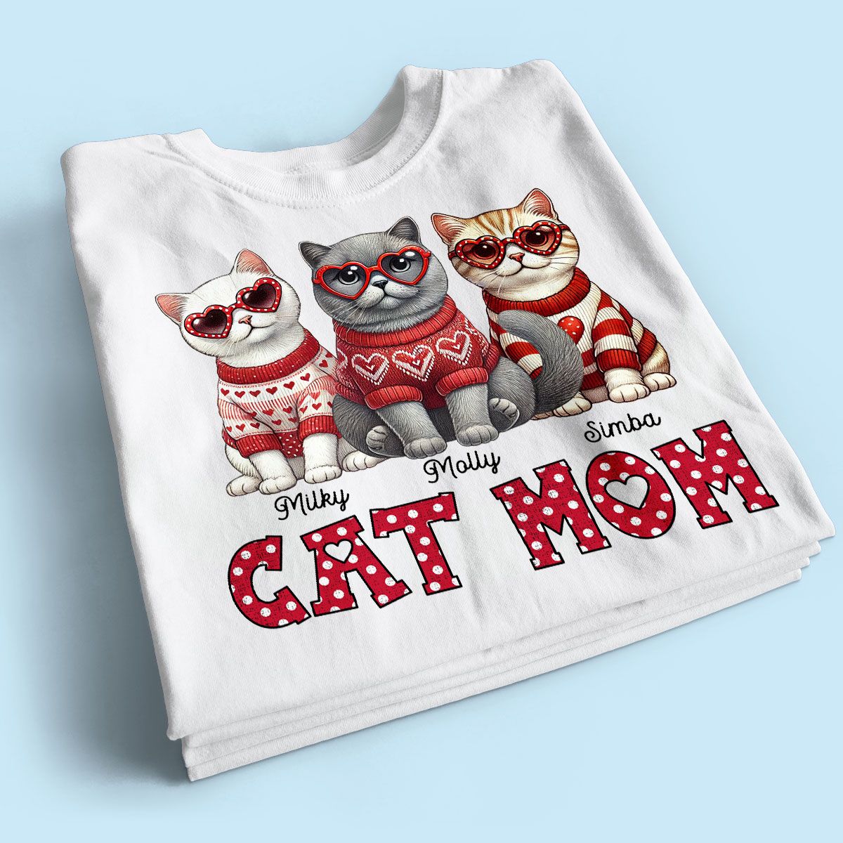Cat Mom Valentine Pattern Personalized Shirt, Valentine's Day Gift for Cat Moms