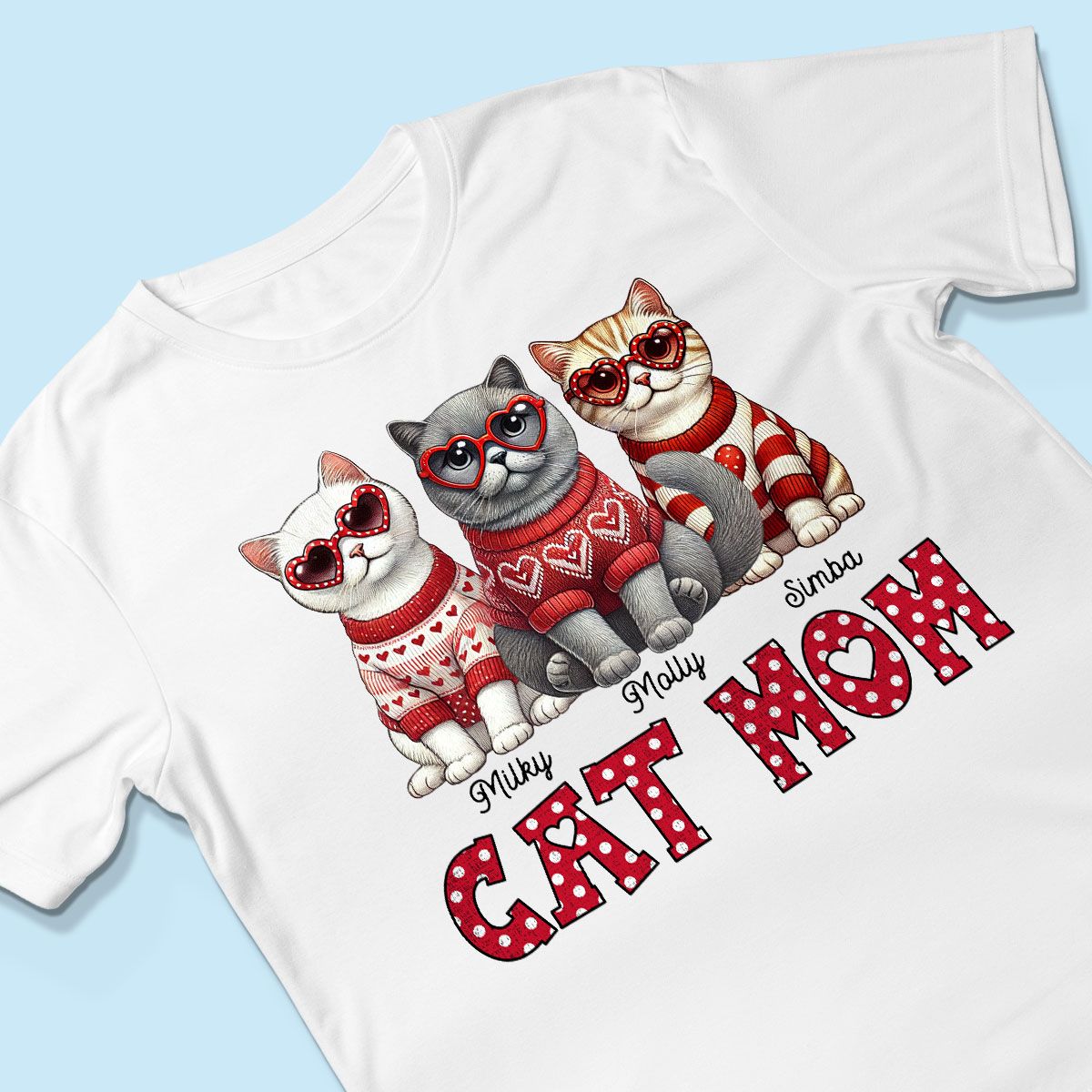 Cat Mom Valentine Pattern Personalized Shirt, Valentine's Day Gift for Cat Moms