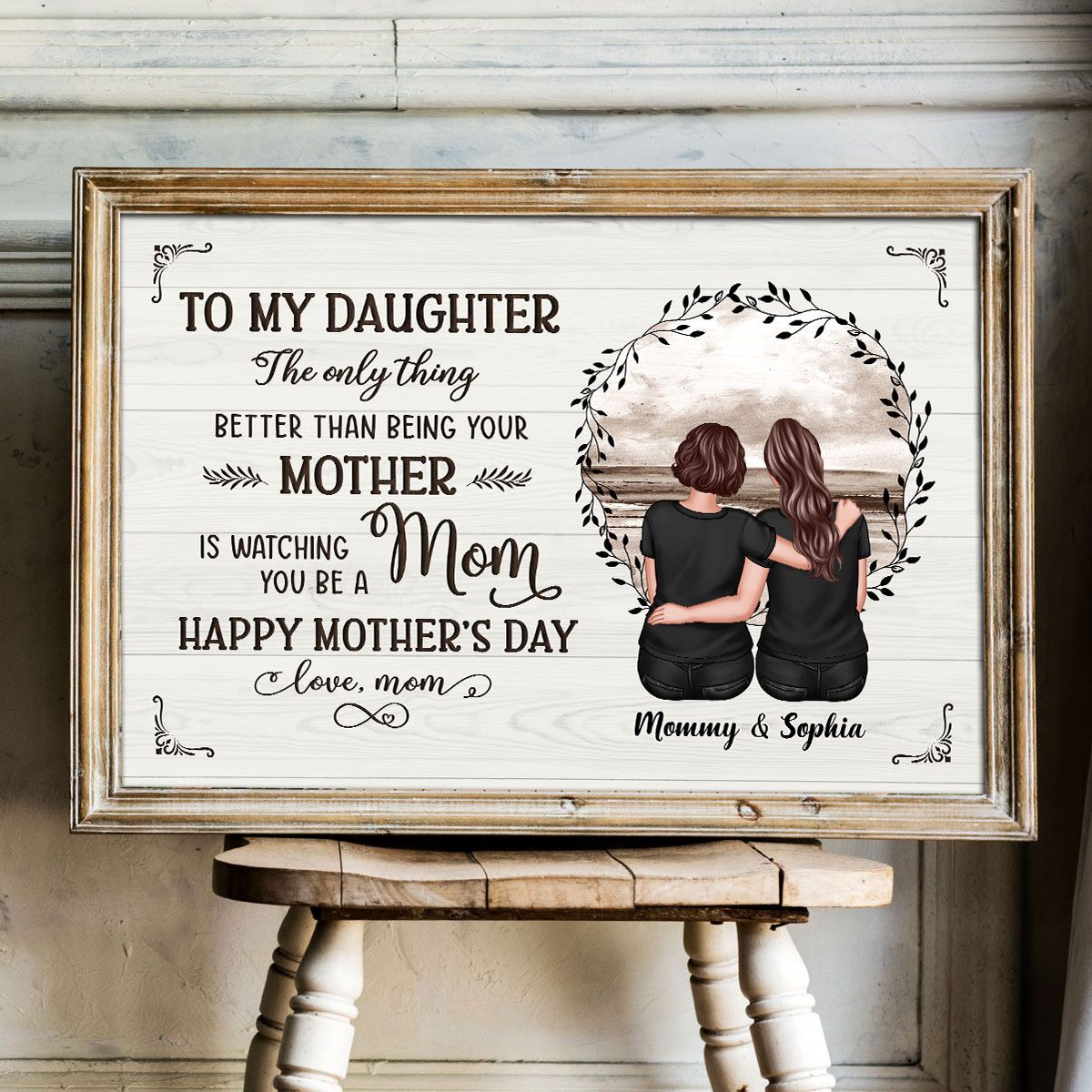 Beach Landscape Inside Wreath To My Daughter From Mom Personalized Canvas, Mother's Day Gift For Daughter