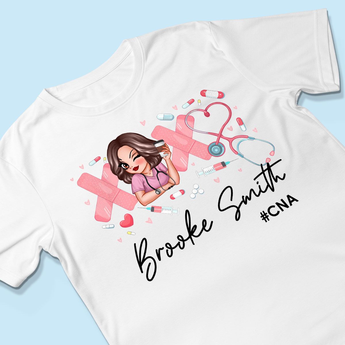 Pink Coquette XOXO Nurse Personalized Shirt, Birthday Valentine's Day Gift For Nurse Wife, Girlfriend, Bestie