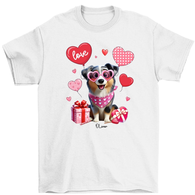 Personalized Valentine Heart Balloon Shirt For Dog Mom, 3D Cute Dogs