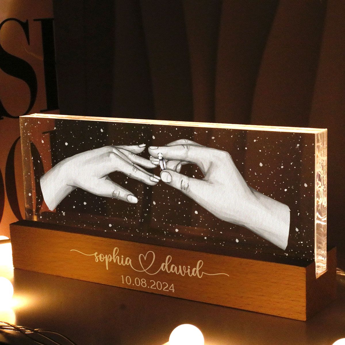 Will You Marry Me? She Said Yes! Personalized Acrylic Block LED Night Light, Marriage Proposal, Newly Engaged Present, Just Engaged Gifts for Couples