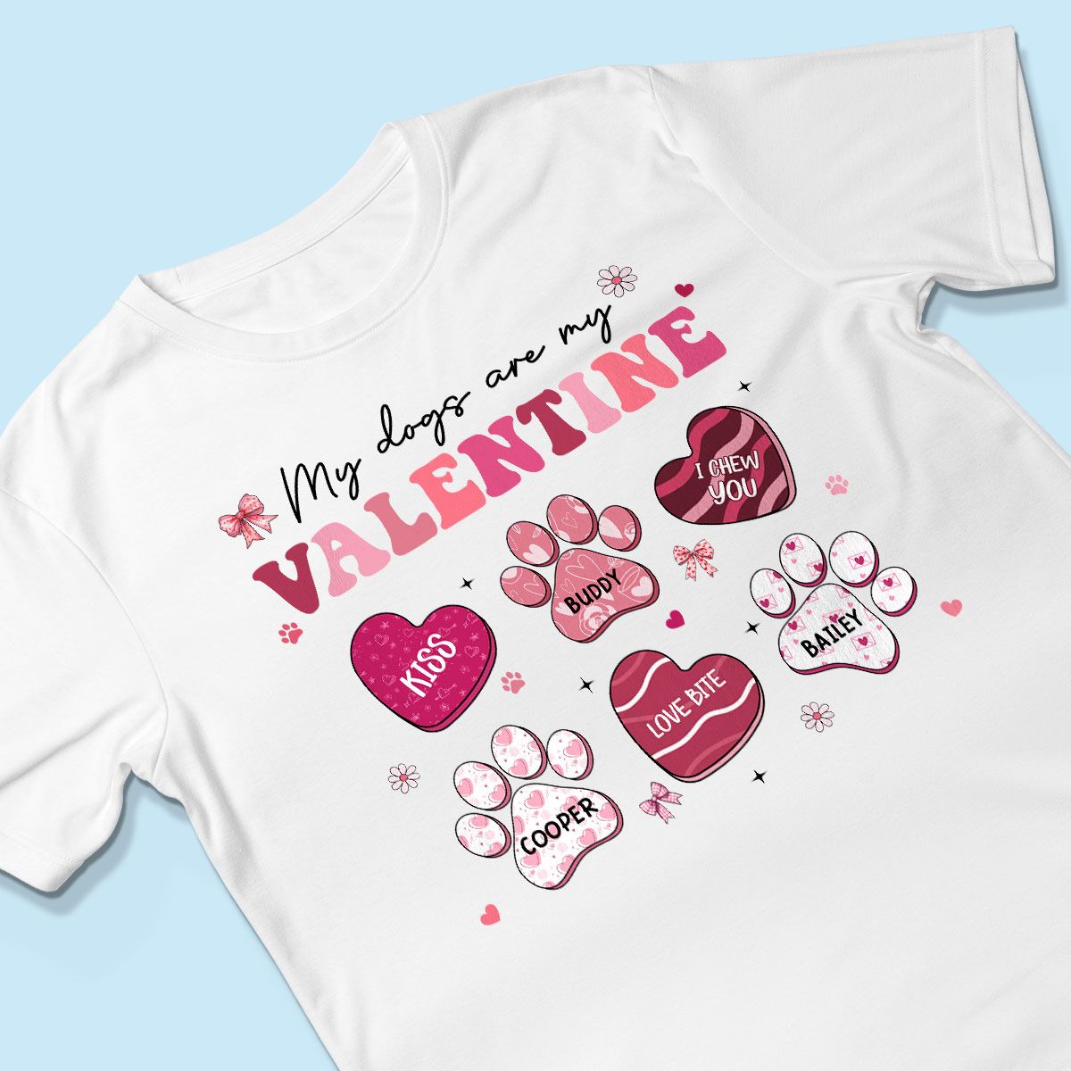 My Dogs Cats Are My Valentine Coquette Paw Valentine's Day Gift For Pet Lover Personalized Shirt