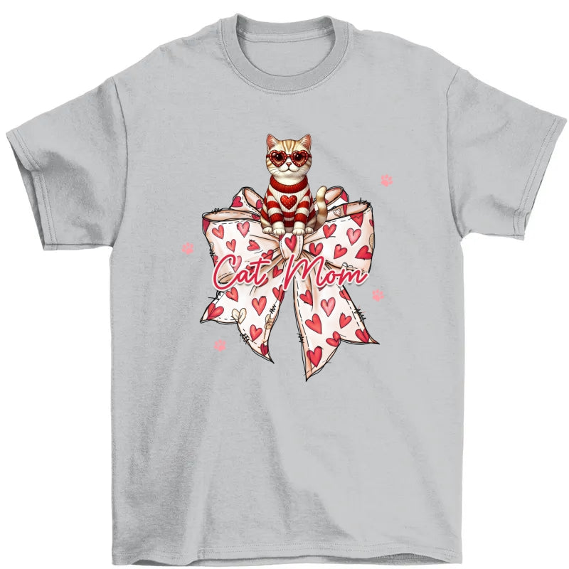 Coquette Bow Valentine Cat Personalized Shirt, Gift for Cat Moms