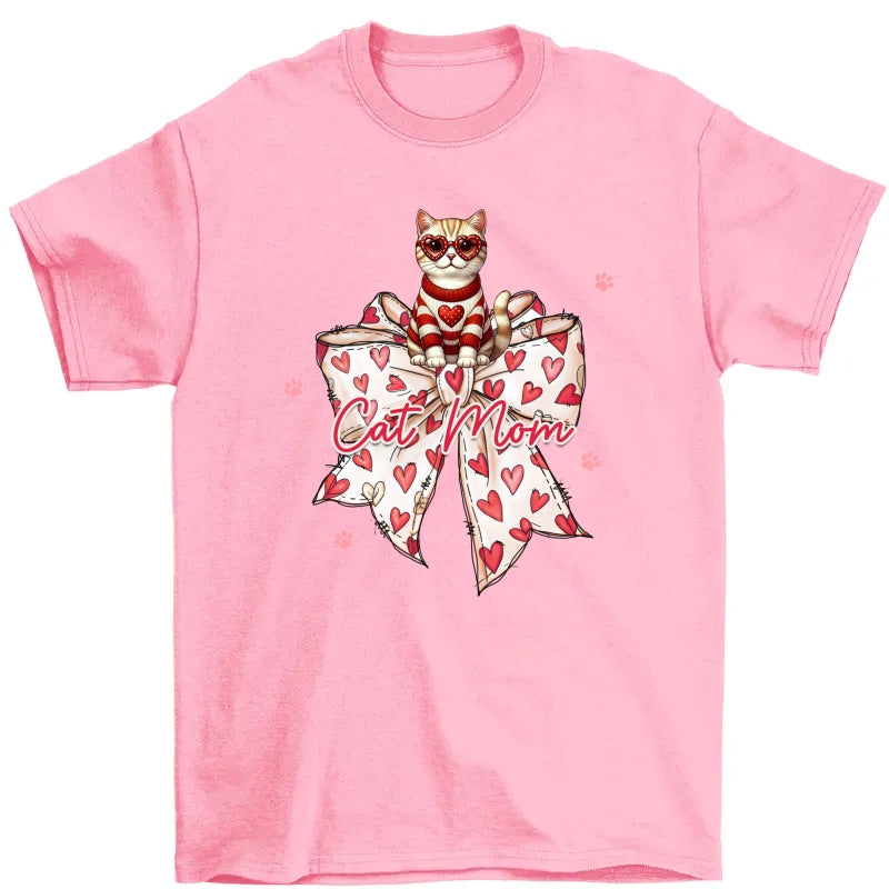 Coquette Bow Valentine Cat Personalized Shirt, Gift for Cat Moms
